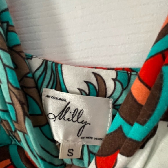 Milly New York Orange & Turquoise Floral Sun Dress Size Small - Picture 8 of 9